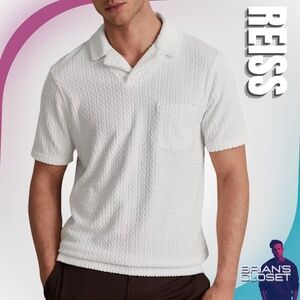 REISS Men's White Terry Polo in White - XXL